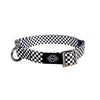 stylish dog collar, checkerboard design dog collar, checker black and white dog collar and leash, tether straps 